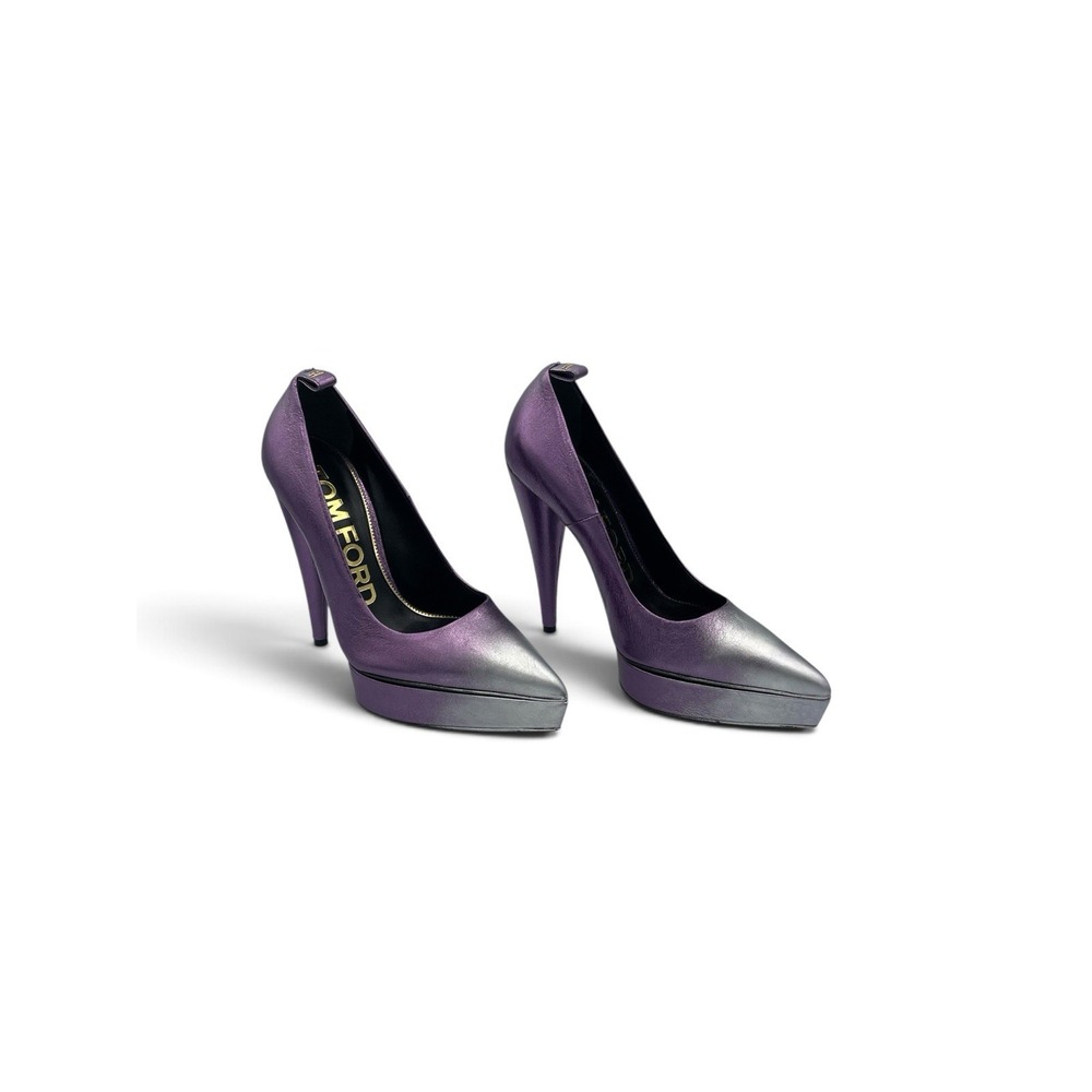 Tom Ford Ombré Metallic Leather Platform Pumps Purple Silver EU 37 US 7